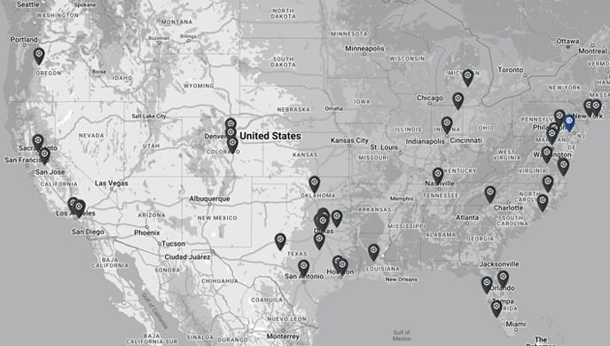 Map of Cryoniq® representation in United States